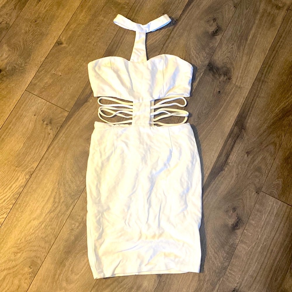 White Cut Out Halter Dress